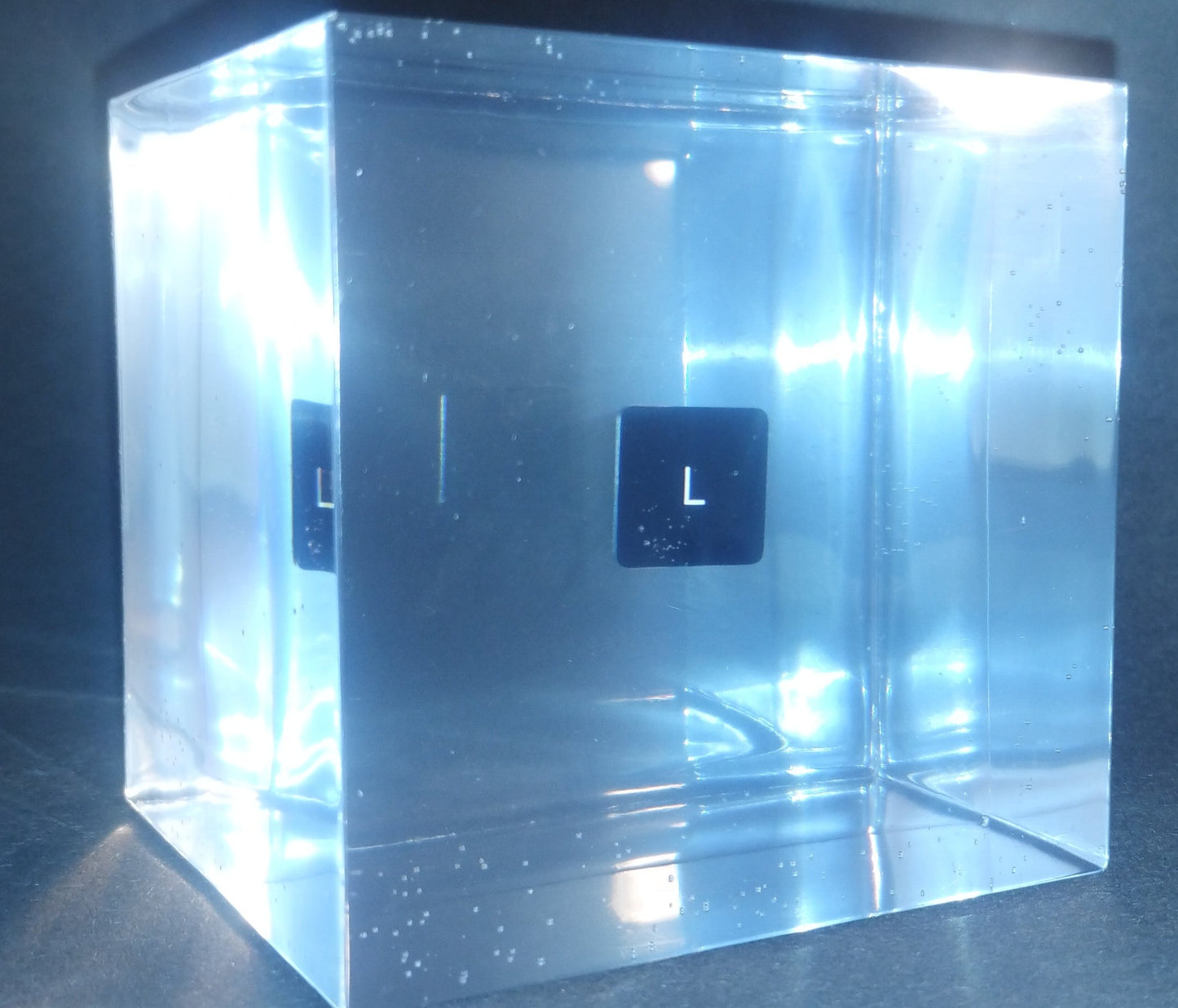 Bespoke MacBook Pro Letter 'L' Paperweight | 3" Resin Cube Paperweight Made in UK | 4" Acrylic Cube Paperweight Made in USA