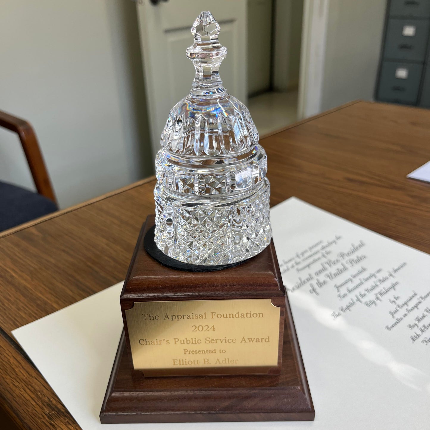 The Appraisal Foundation | 2024 | Waterford Crystal Capitol Dome Award with engraved Base