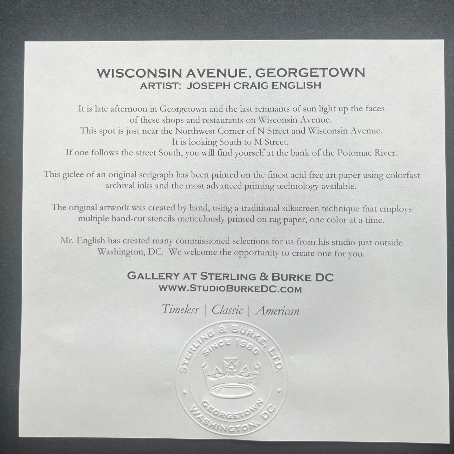 Georgetown Univ Art | Georgetown University | Wisconsin Avenue | Georgetown, Washington, DC | Artist Craig English | 14 by 18 Inches