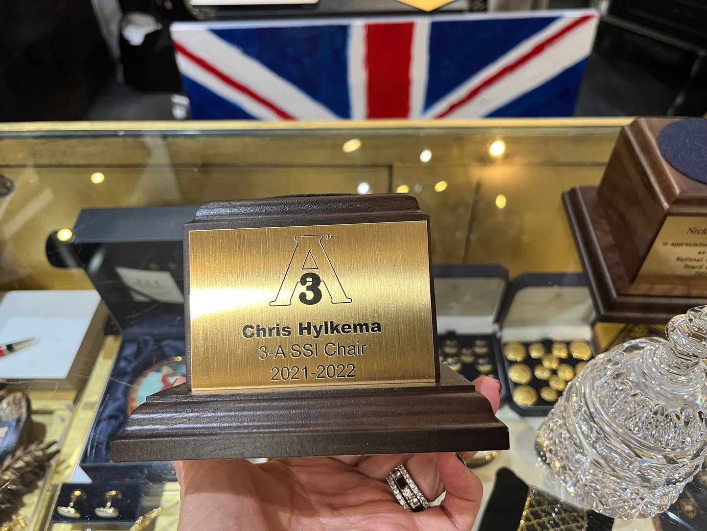 Waterford Crystal Capitol Dome Award on Walnut Base | Brass Plate Engraved with LOGO | A3 | April 2023 | Chris Hylkema
