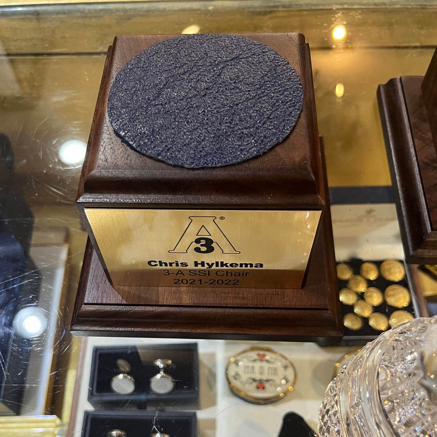 3-A Sanitary Standards | Waterford Crystal Capitol Dome Award on Natural Walnut with Engraved Brass Plate