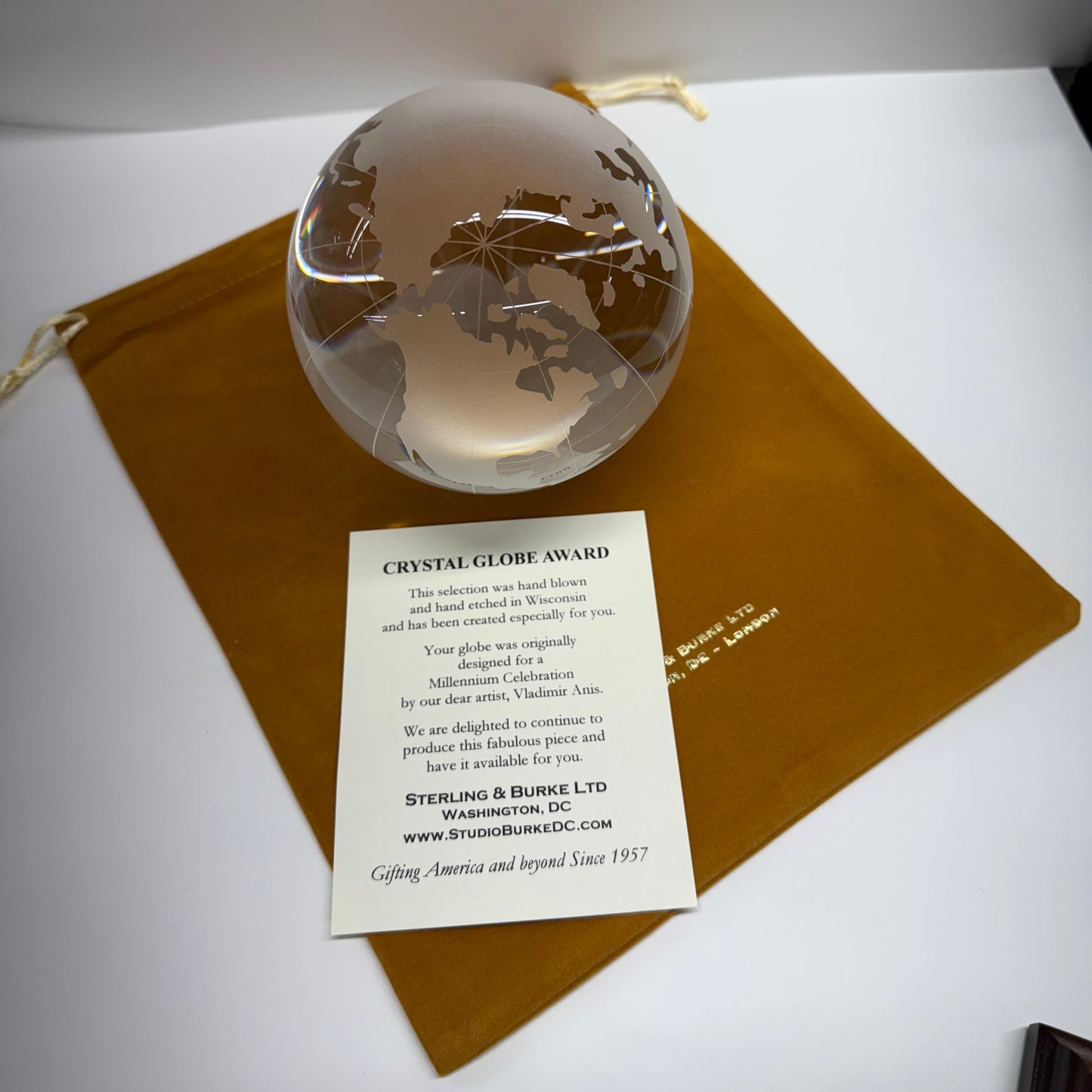 Elegant crystal globe award made in USA