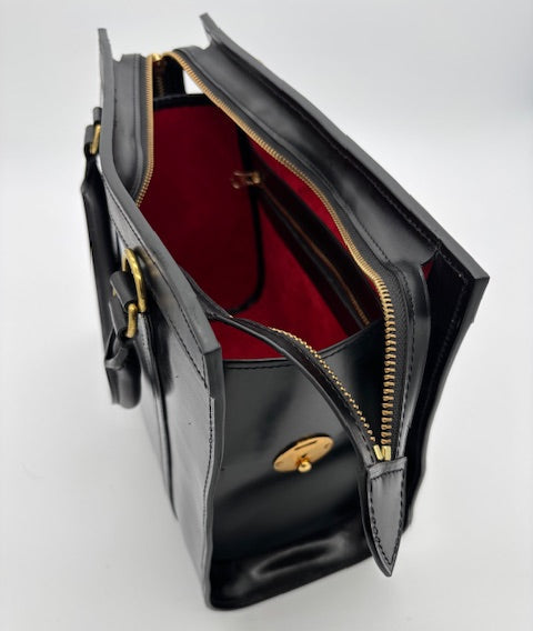 Classic Beatrice Bag Handbag | Black | Hand Stitched | English Bridle Leather | 12 inches