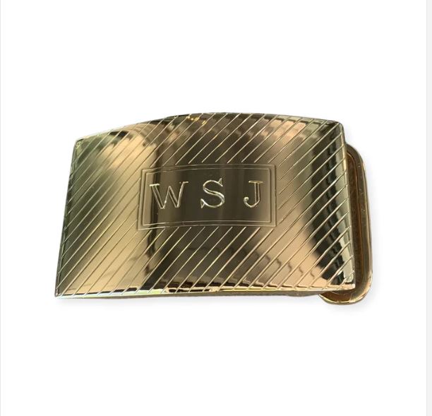 Gold Plate over Sterling Silver Belt Buckle | DIAGONAL LINE 24k Gold Vermeil Slide Style Buckle | Available for 1", 1 1/8", 1 1/4" and 1 1/2 Inch Belt Straps | Made in USA