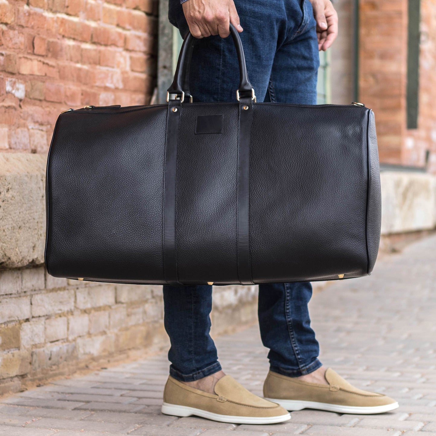Custom Luxury Travel Bag | MTO | Handcrafted in Spain | Black Pebbled Calf Leather | Sterling & Burke Ltd
