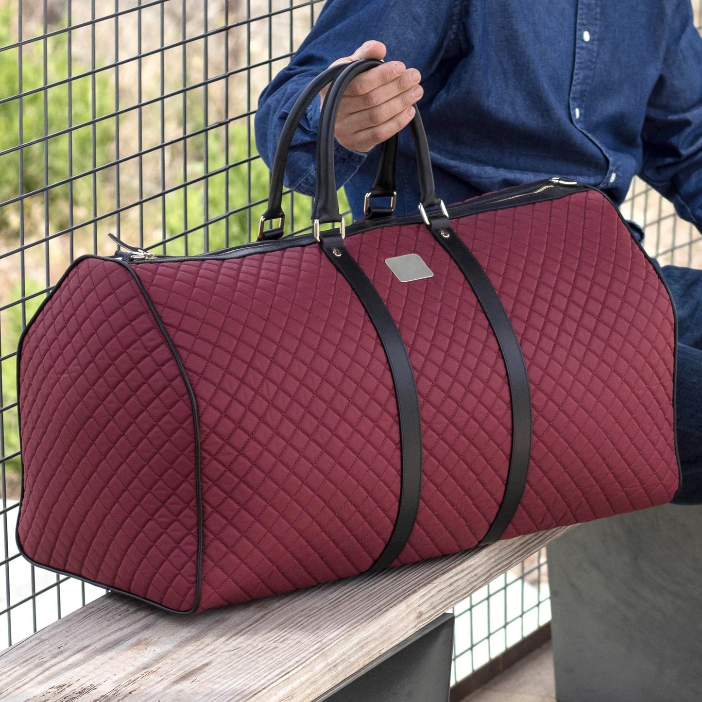 Custom Luxury Travel Bag | MTO | Handcrafted in Spain | Burgundy Quilt with Black Calf Trim | Sterling & Burke Ltd