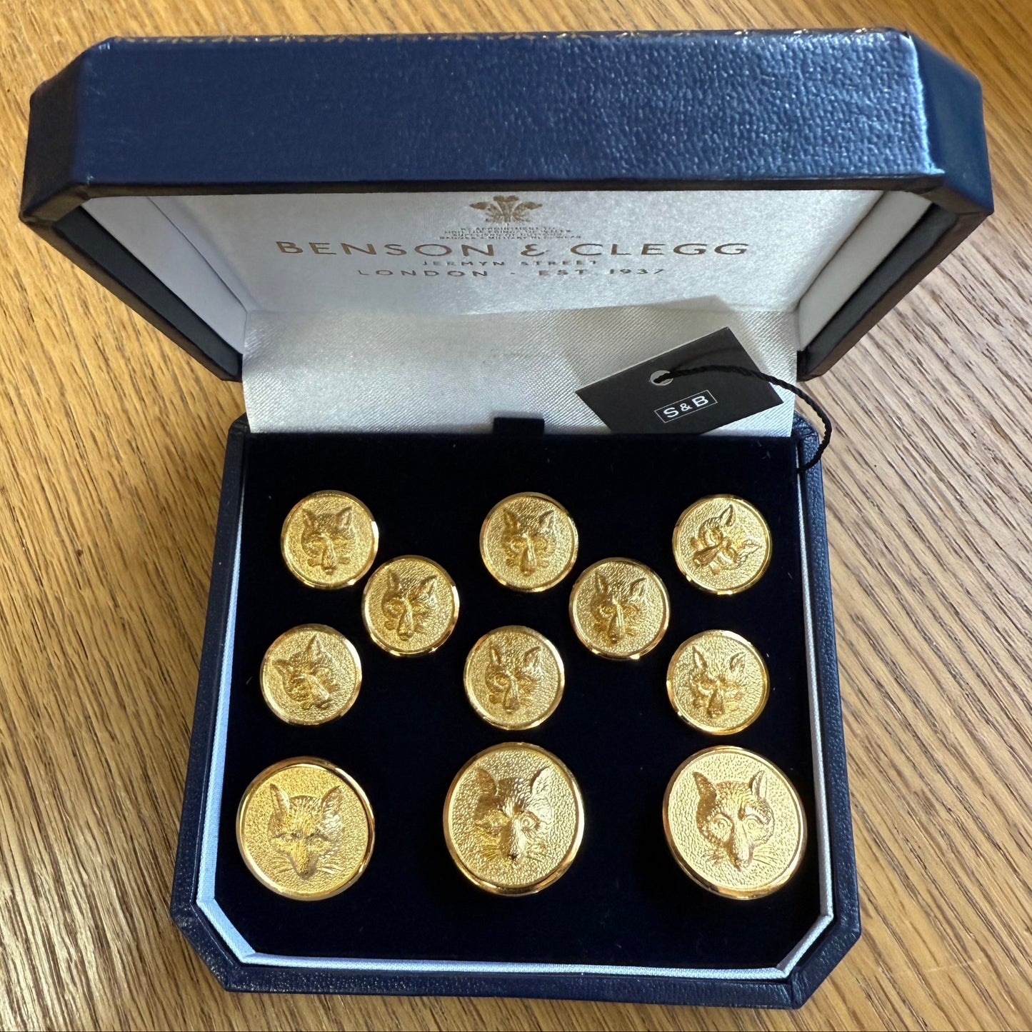 Fox Head Blazer Buttons | Gold Plated Blazer Buttons | Made in England | Benson and Clegg, London