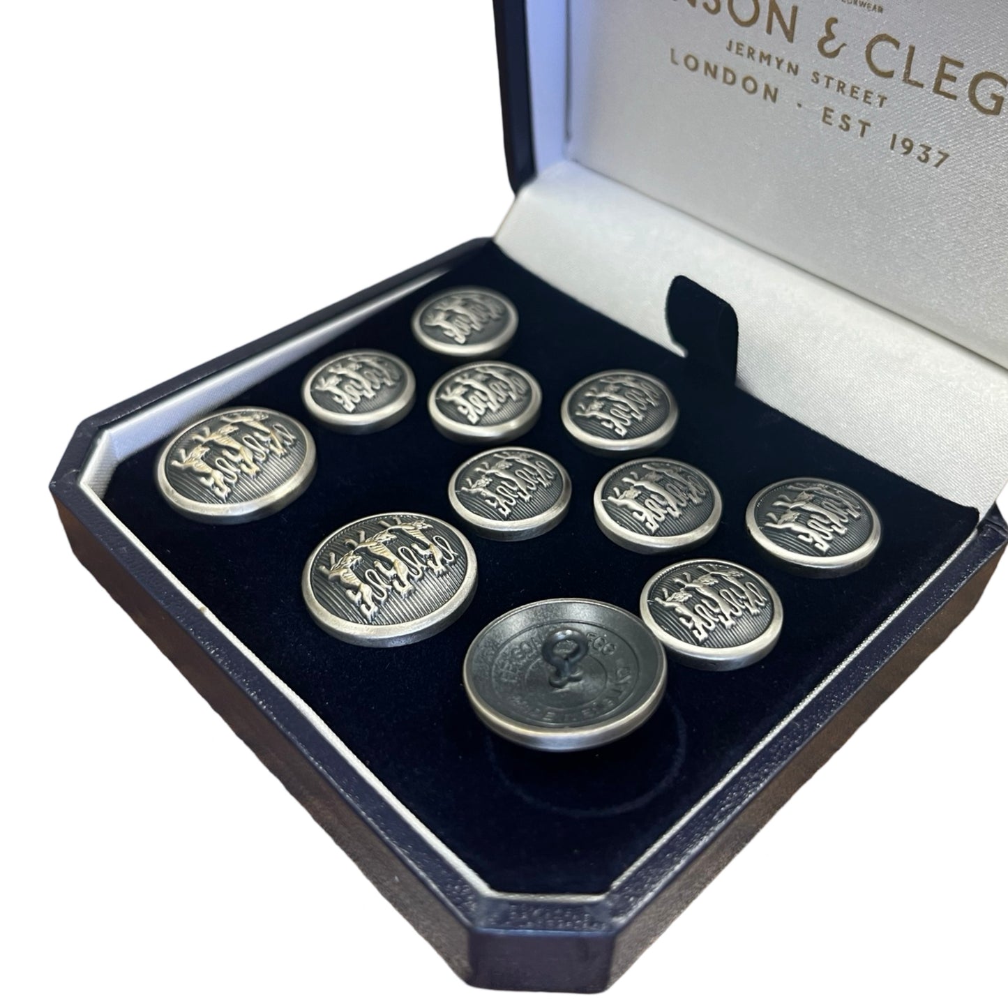 Lion Blazer Buttons | Three Lions Columbia | City of London | Silver Plated Blazer Buttons | Made in England | Benson and Clegg, London