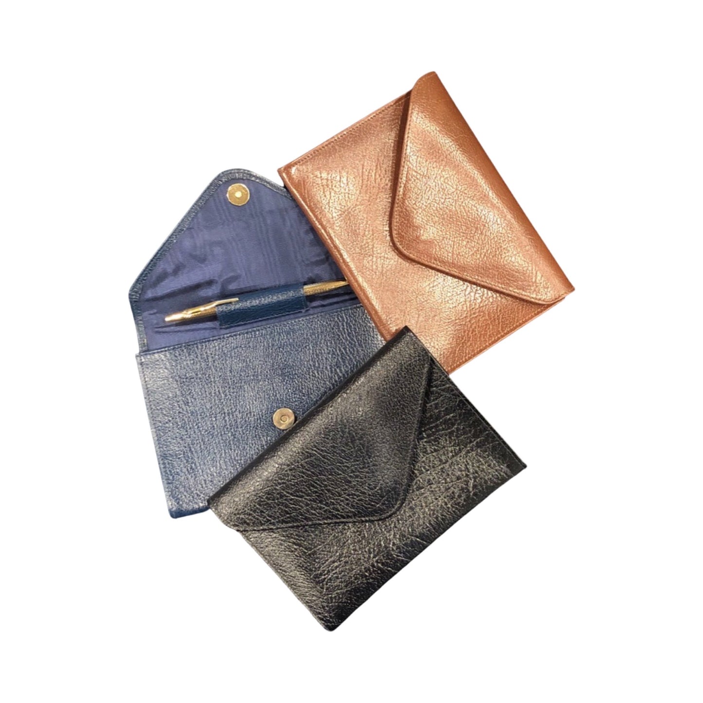 Photo Envelope Wallet with Gold Writing Instrument | Embossed Calf Leather | Silk Lining | Made in England | Charing Cross Leather