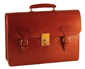 Gavin: Bespoke Triple Gusset Flap Over with Short Straps with Self Lining, Single Position Brass Lock and Top Attached adjustable shoulder Strap | Hand Stitched | Black English Bridle Leather | Hand Made in England