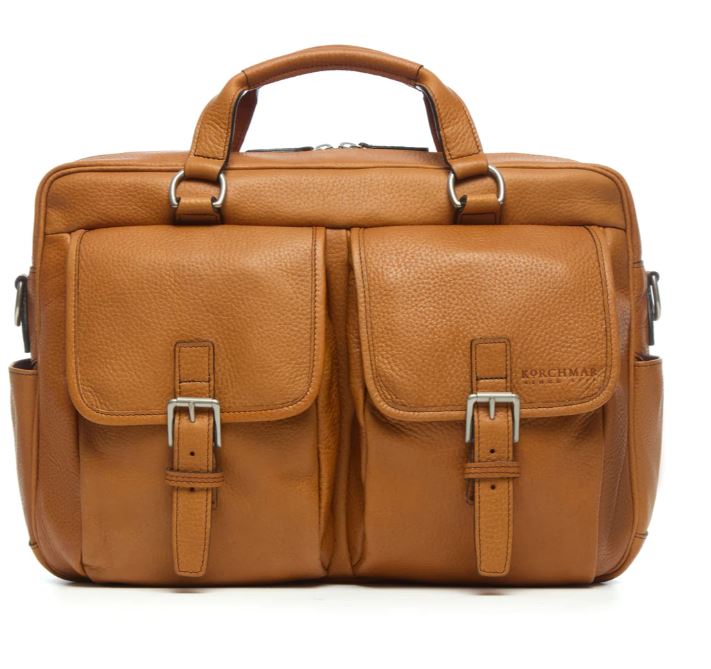 Barton Leather Brief Bag | Grain Leather | Korchmar | Brown | Initials Included
