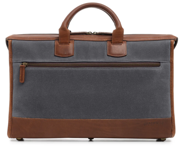 Sawyer Canvas & Leather Zippered Brief | Waxed Canvas | Korchmar | Initials Included