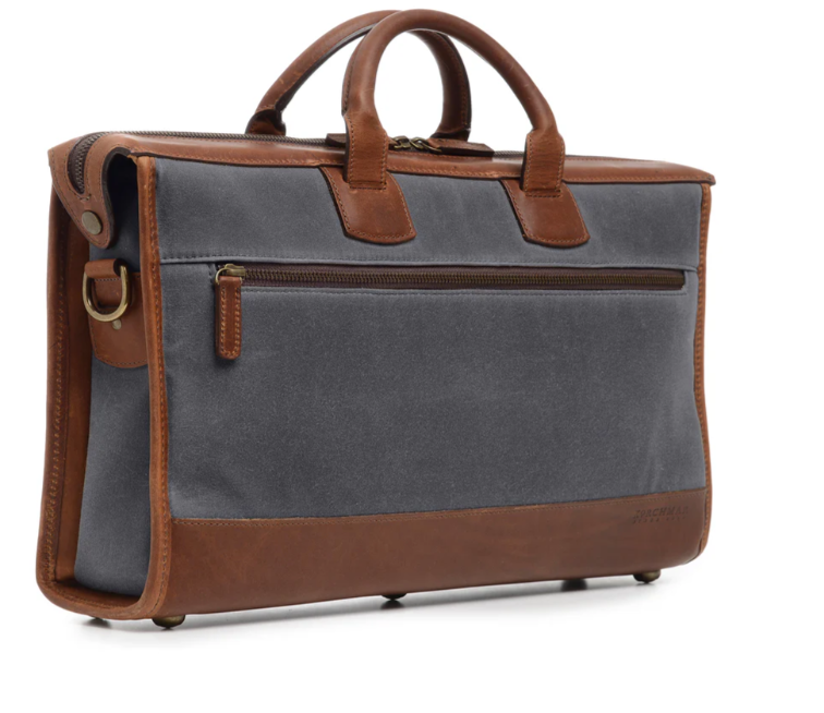 Sawyer Canvas & Leather Zippered Brief | Waxed Canvas | Korchmar | Initials Included