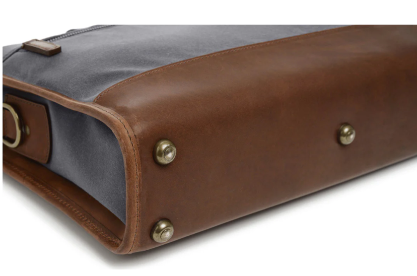 Sawyer Canvas & Leather Zippered Brief | Waxed Canvas | Korchmar | Initials Included