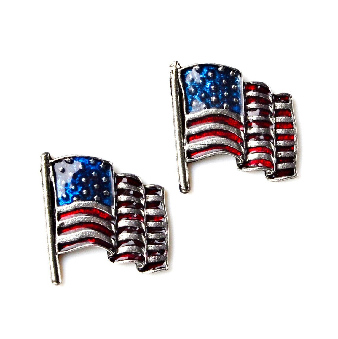 Waving American Flag Cufflinks | Hand Enameled Cuff Links  | Solid Pewter US Flag | Made in USA