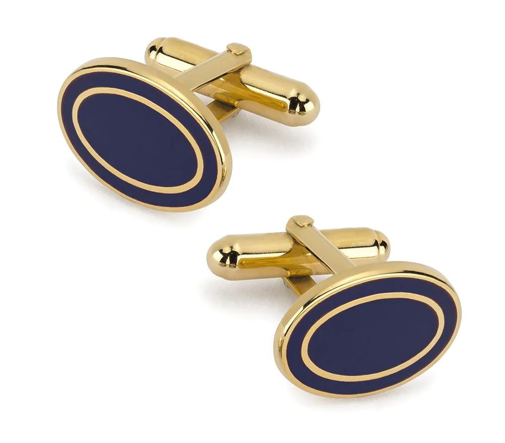 Oval Enamel T-Bar Cufflinks, Navy