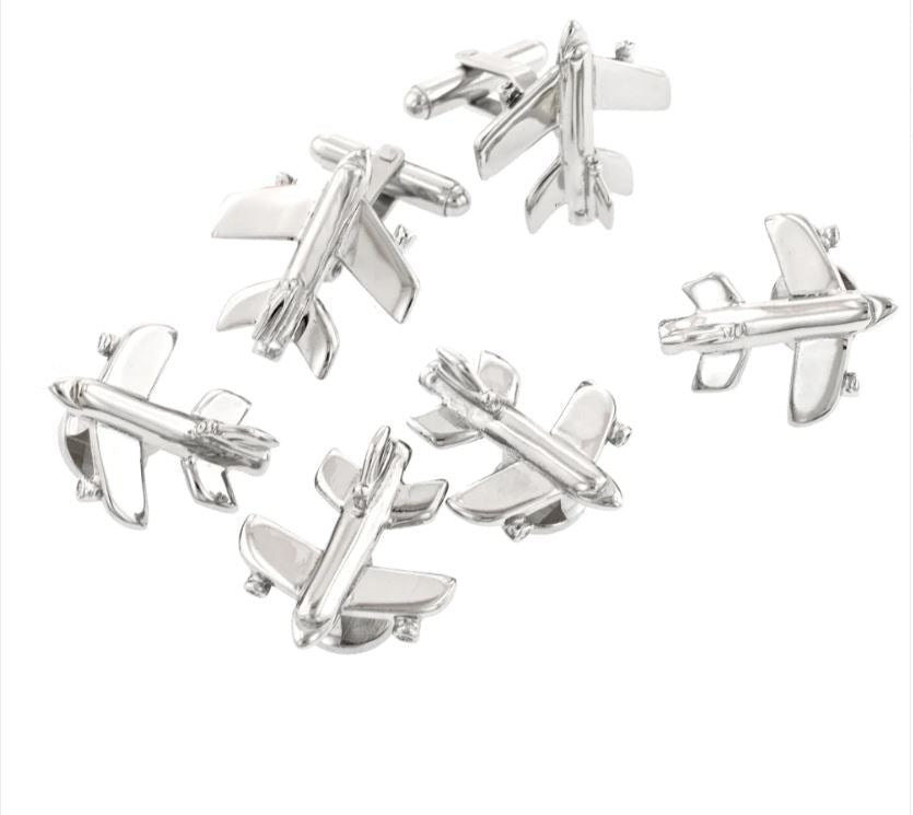 Air Plane Stud Set | Airplane Cufflinks & Studs | Manufactured in USA in Silver & Gold Finish