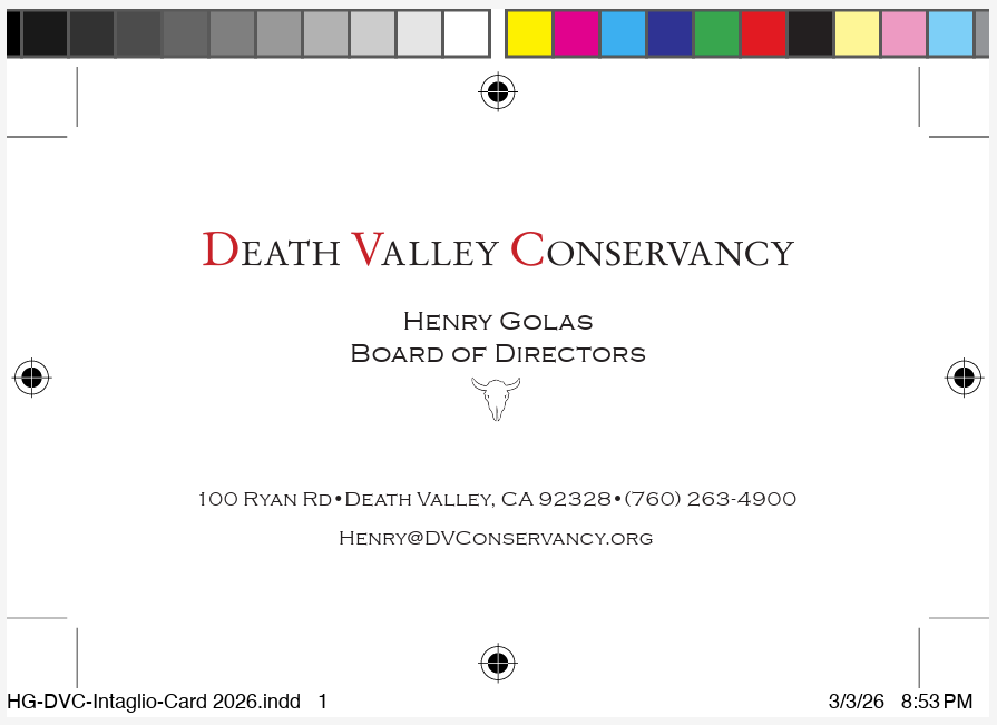 Death Valley | Engraved Stationery | Business Cards | March 2026