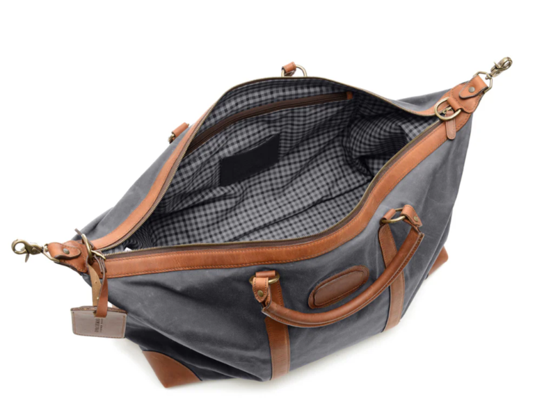 Duffel | Tan Waxed Cotton and Leather Duffle | Twain Canvas Duffle | Korchmar Leather | Initials Included