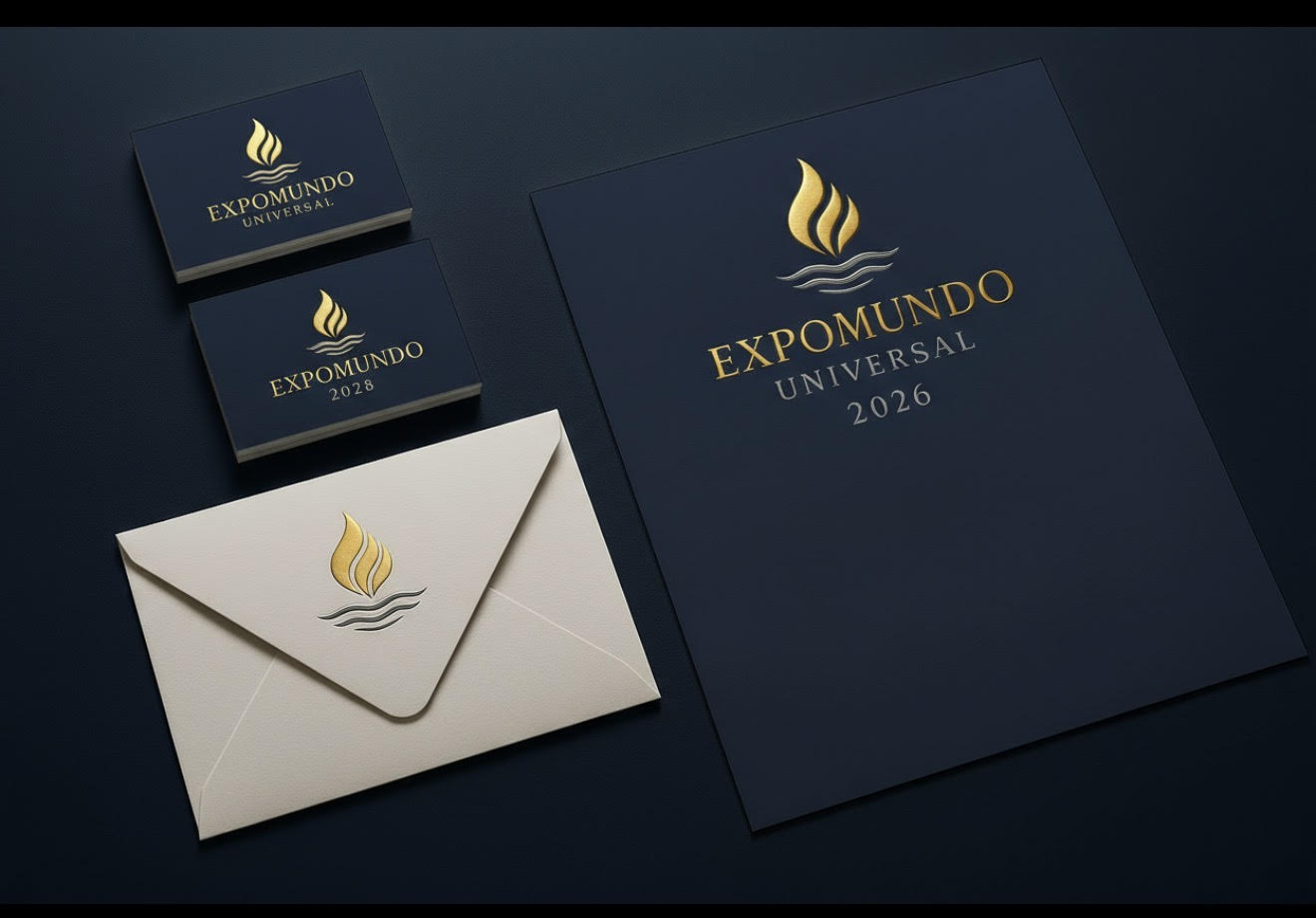 EXPOMUNDO | Bespoke Stationery | Sets of Two designs | Double Side Business Card | US Size | Navy with Foil Stamping