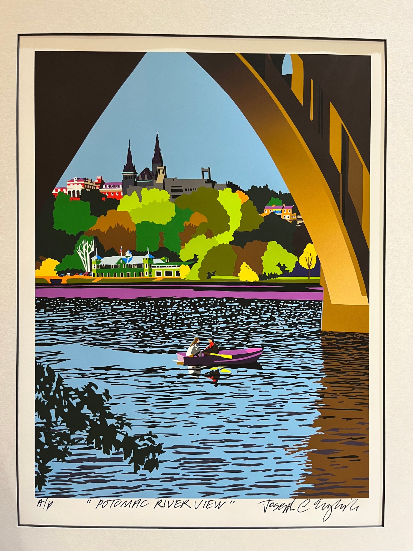 Embassy of Spain: Georgetown University Potomac River View | Artist Joseph Craig English | Framed | Matt Measuring 18 by 24"
