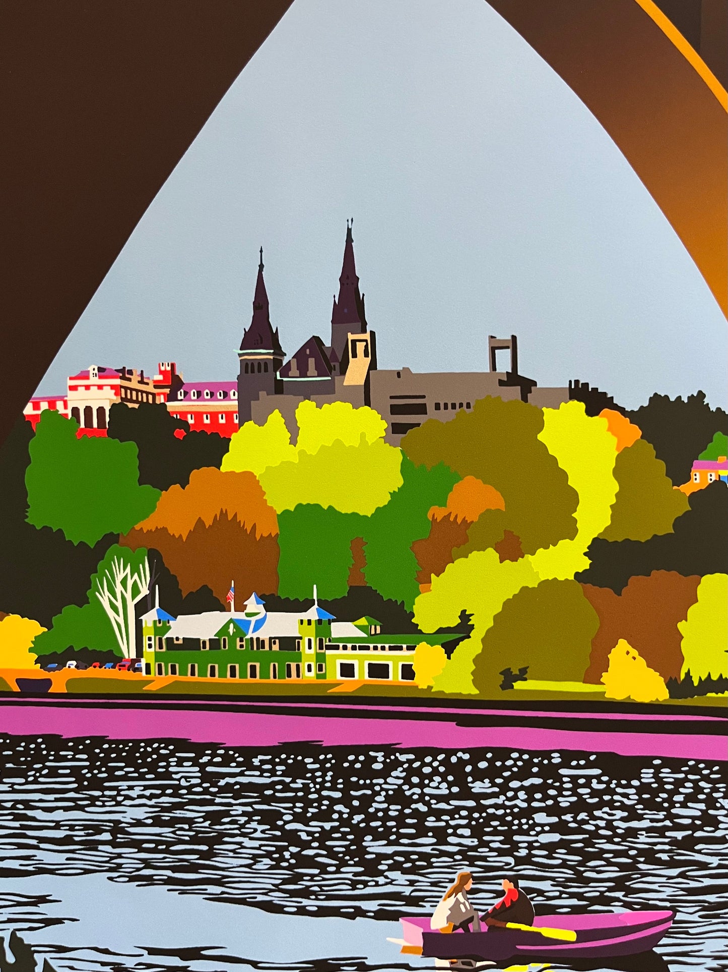 Embassy of Spain: Georgetown University Potomac River View | Artist Joseph Craig English | Framed | Matt Measuring 18 by 24"