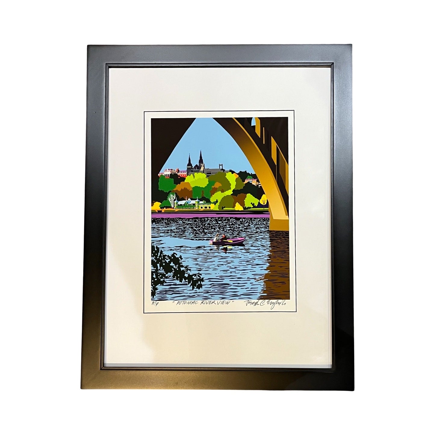 Embassy of Spain: Georgetown University Potomac River View | Artist Joseph Craig English | Framed | Matt Measuring 18 by 24"