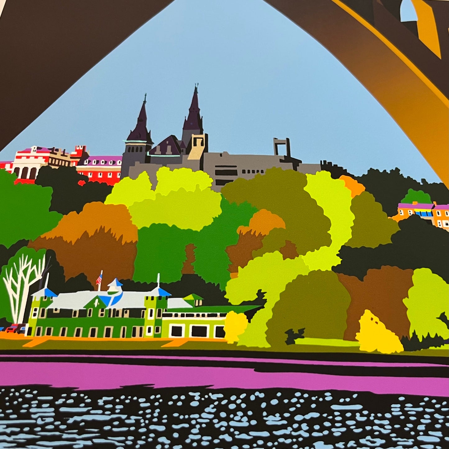 Embassy of Spain: Georgetown University Potomac River View | Artist Joseph Craig English | Framed | Matt Measuring 18 by 24"