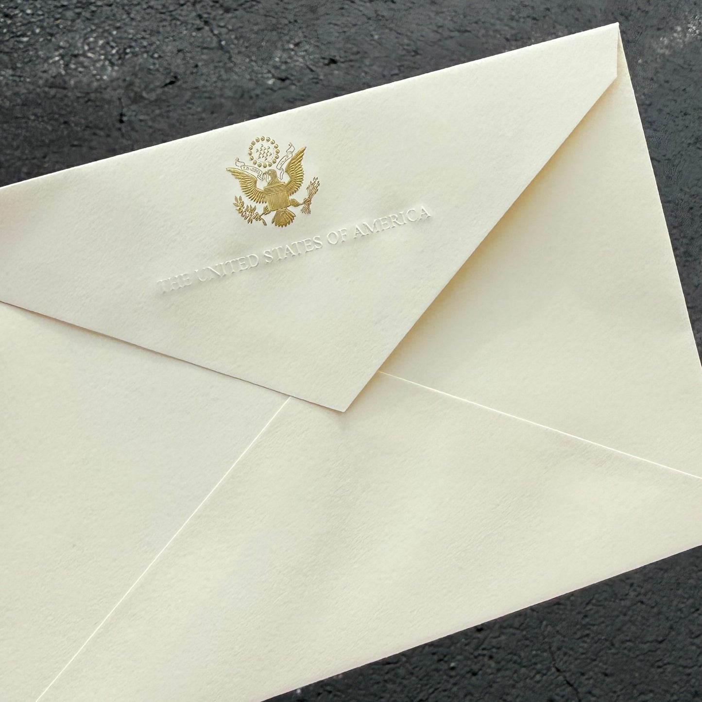 Ambassador Envelopes | A6 6.5 by 4.75 inches | Great Seal Engraved in Gold with Text Embossed