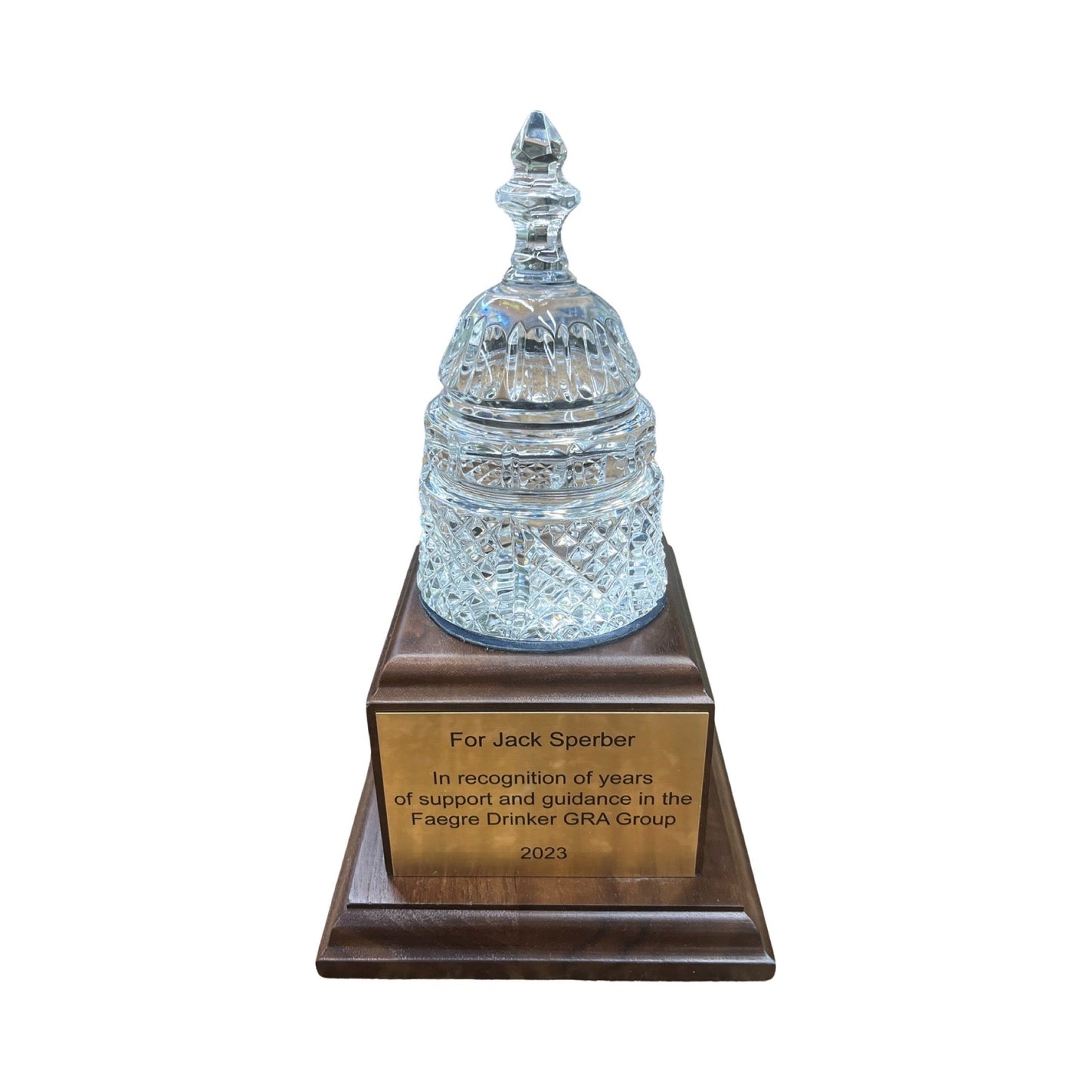 NHTSA | Waterford Crystal Capitol Dome Award on Natural Walnut with Engraved Brass Plate