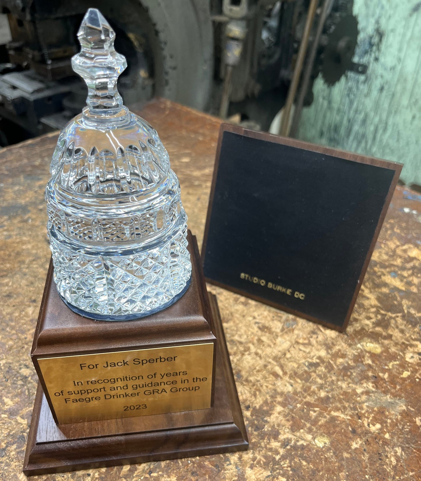 ZOOK | Waterford Crystal Capitol Dome Award on Natural Walnut with Engraved Brass Plate