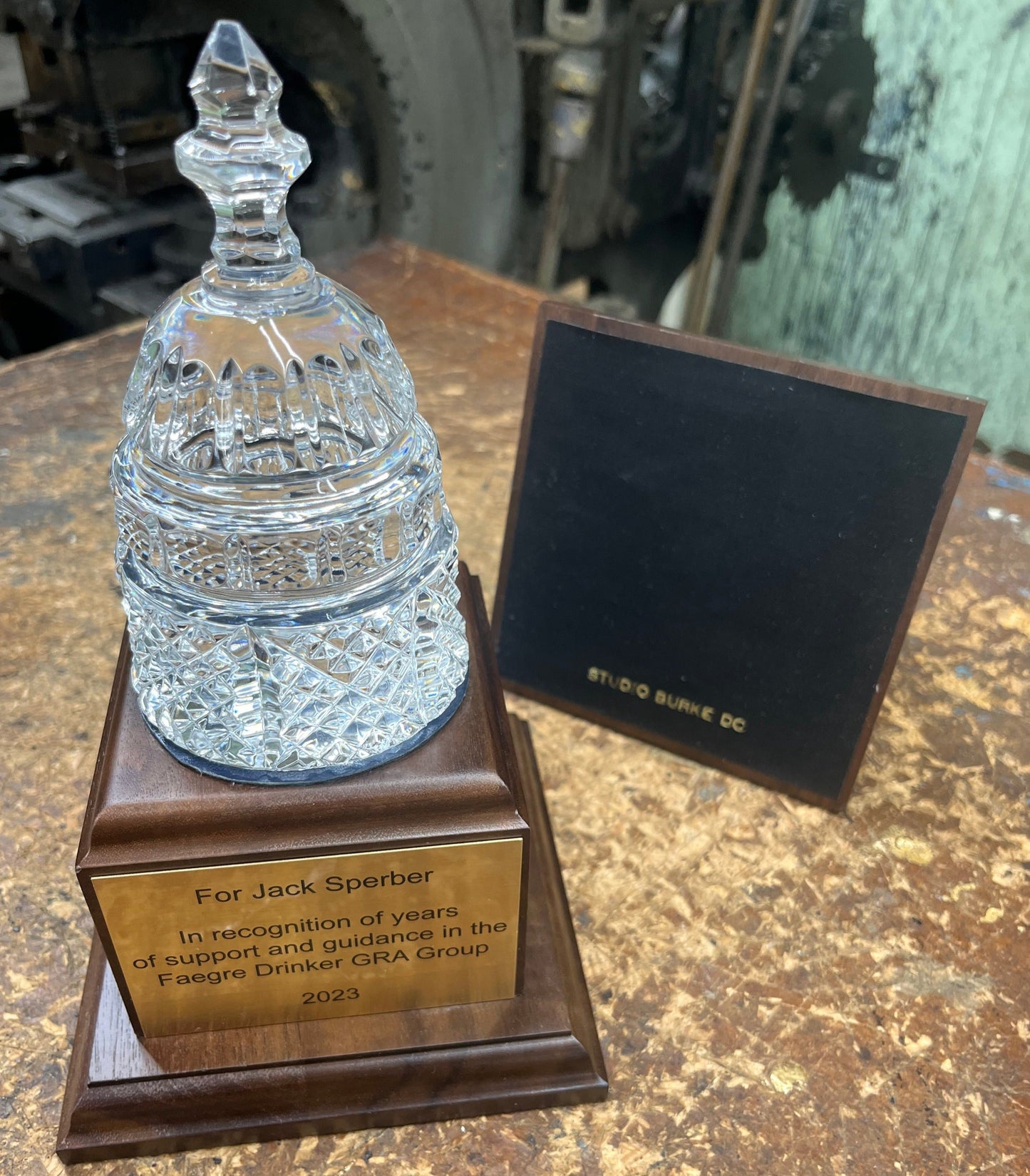 NHTSA | Waterford Crystal Capitol Dome Award on Natural Walnut with Engraved Brass Plate
