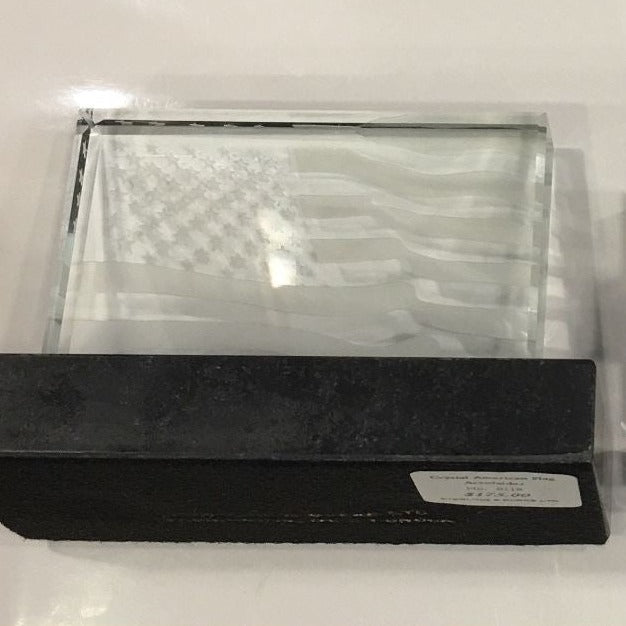 Gift No.3 | BIDEN SCHOOL Crystal American Flag Paperweight | US Waving Flag Etched & Signed