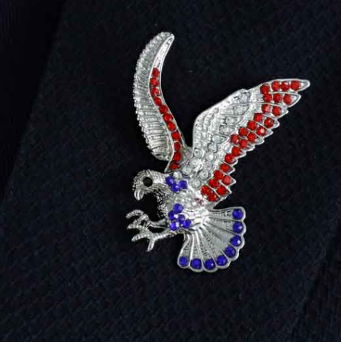 Patriotic Jewelry | US Flag Pin, Brooch | American Eagle | Silver with Crystals