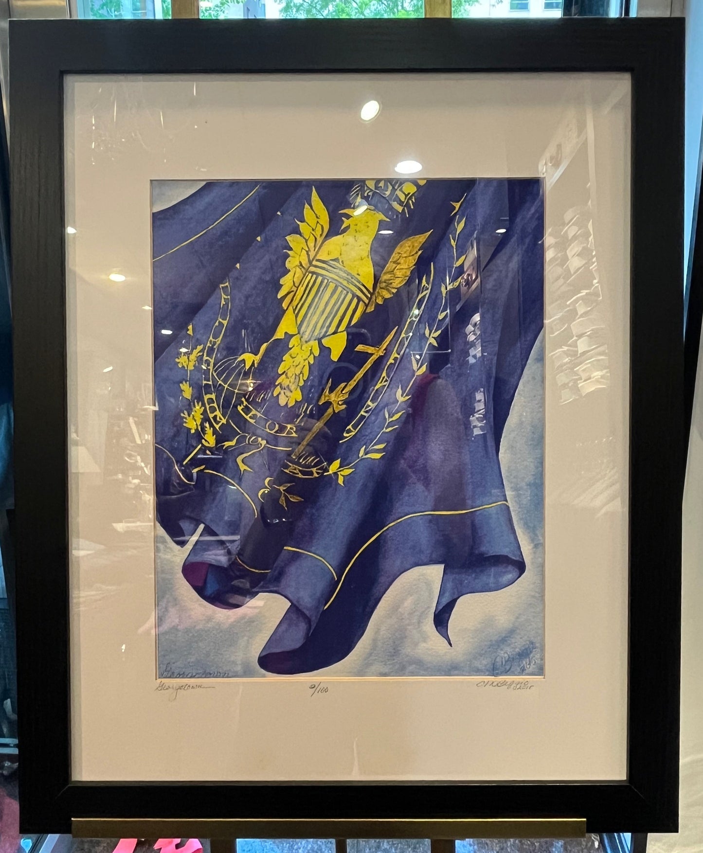Georgetown University Fine Art Flag with Georgetown Crest by Carole Moore Biggio | 11" by 14"
