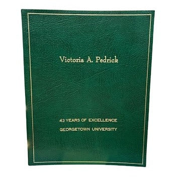 43 Years of Service Book for Georgetown University | 10 by 8 inches | 3 Lines of Gold Text on Embossed Calf | Blank Pages | Charing Cross