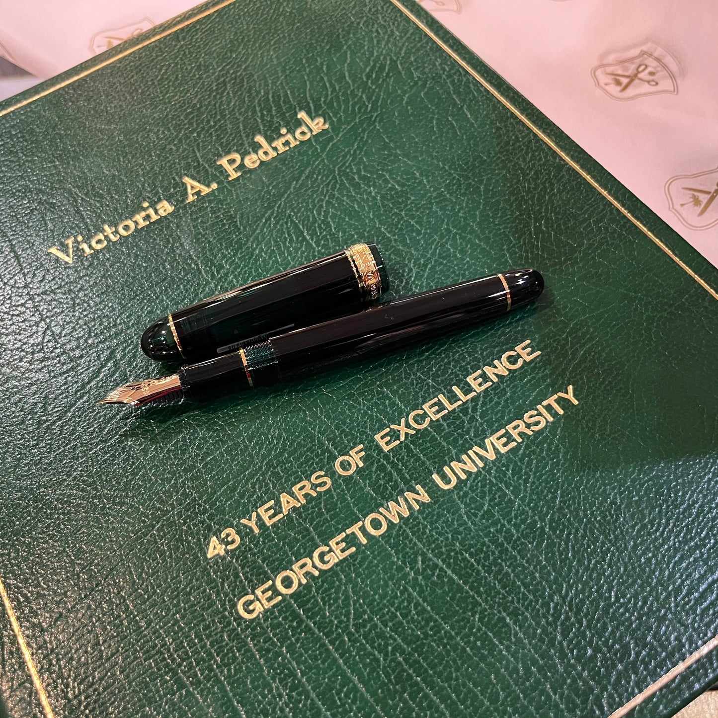 43 Years of Service Book for Georgetown University | 10 by 8 inches | 3 Lines of Gold Text on Embossed Calf | Blank Pages | Charing Cross