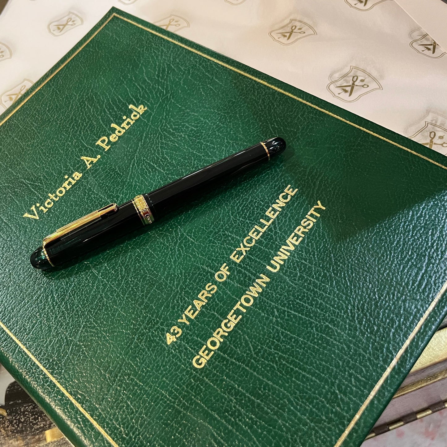 43 Years of Service Book for Georgetown University | 10 by 8 inches | 3 Lines of Gold Text on Embossed Calf | Blank Pages | Charing Cross