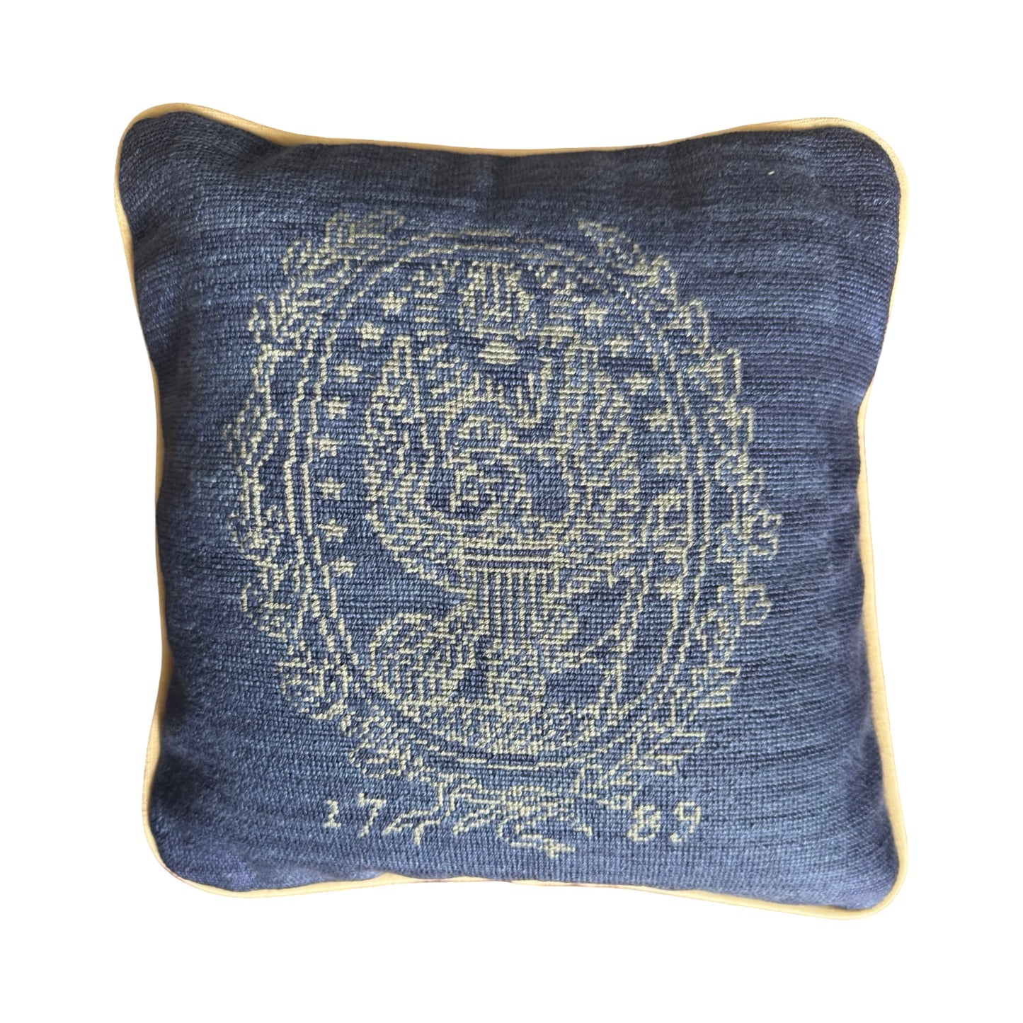 Georgetown Univ Pillow Needlepoint | Georgetown University Needlepoint Pillow | 12 by 12 Inch | Georgetown Crest | Hoya | Blue and Grey