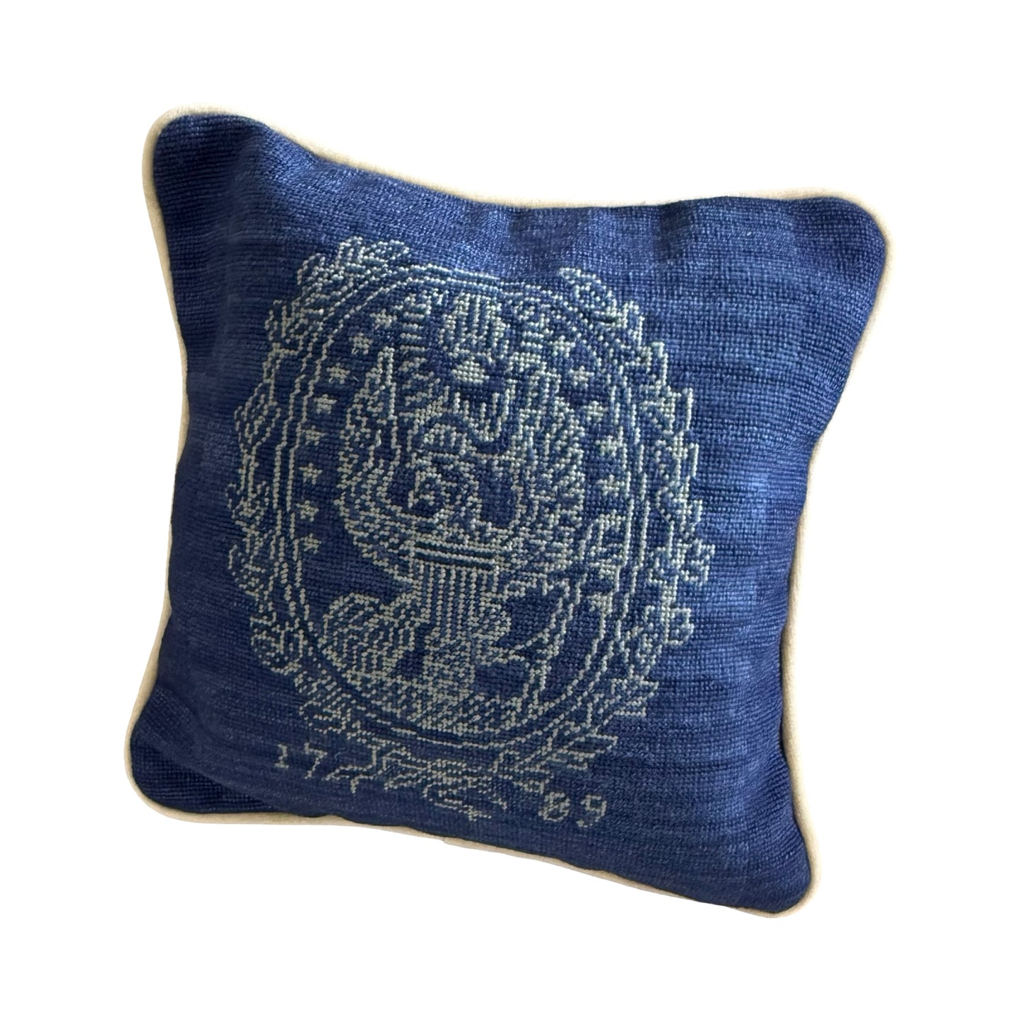 Georgetown Univ Pillow Needlepoint | Georgetown University Needlepoint Pillow | 12 by 12 Inch | Georgetown Crest | Hoya | Blue and Grey