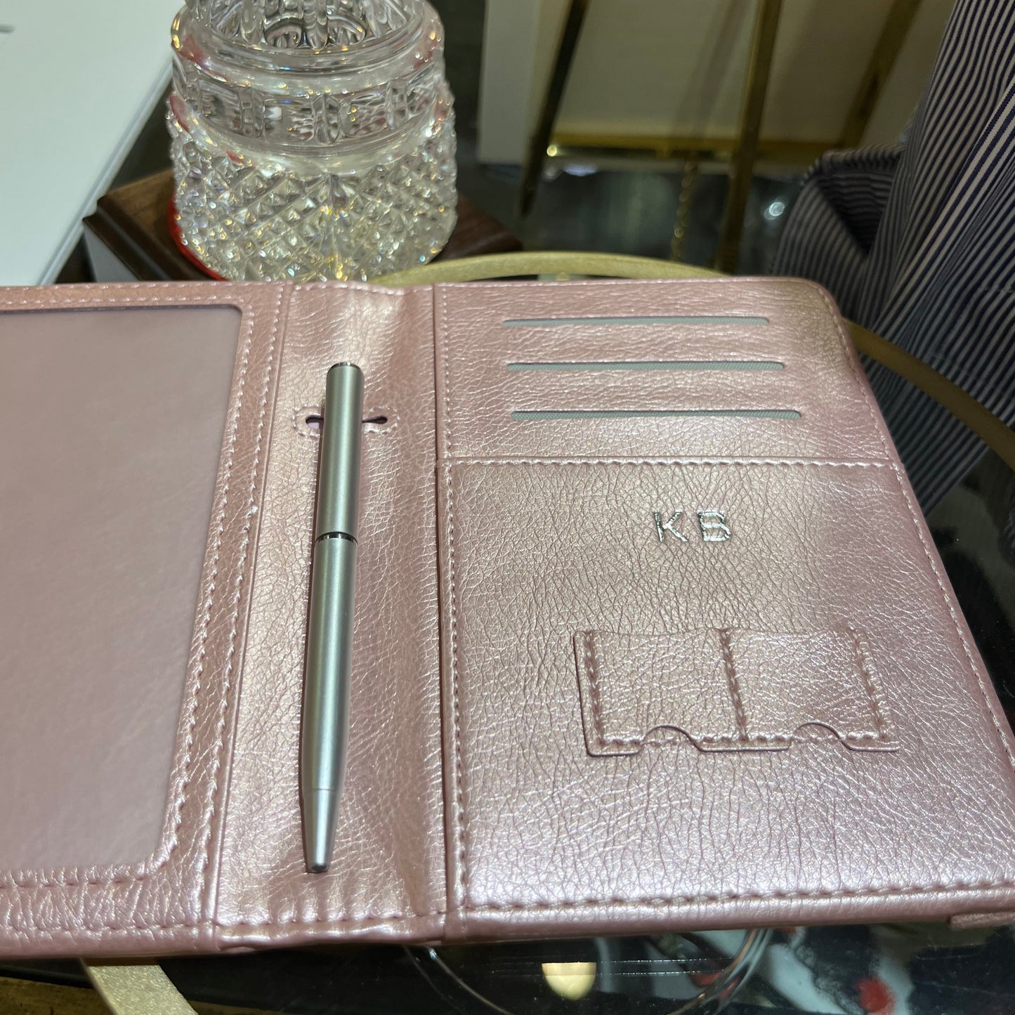 " Custom Stamping on Pink Passport Case | Initials