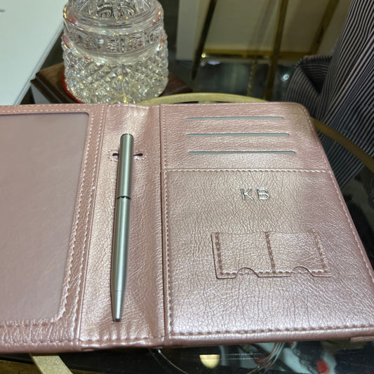 " Custom Stamping on Pink Passport Case | Initials