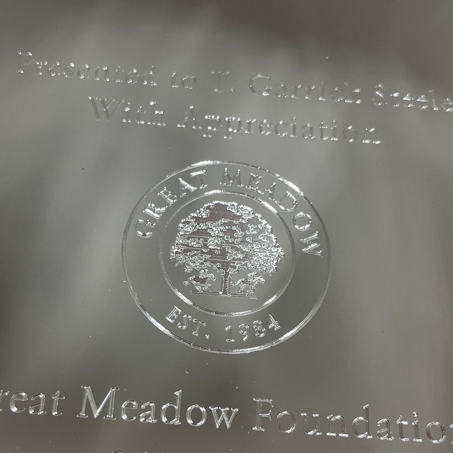 " Engraving - Pewter - Great Meadow Foundation - Digitization of Logo and Engraving of Logo