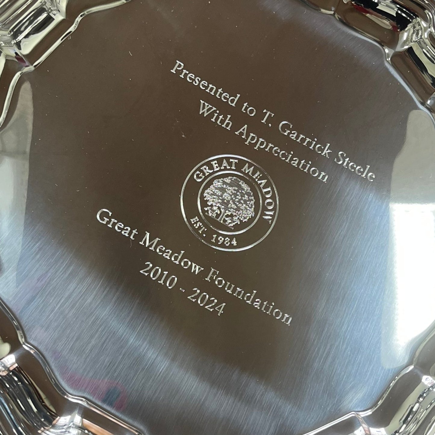 " Engraving - Pewter - Great Meadow Foundation - Digitization of Logo and Engraving of Logo