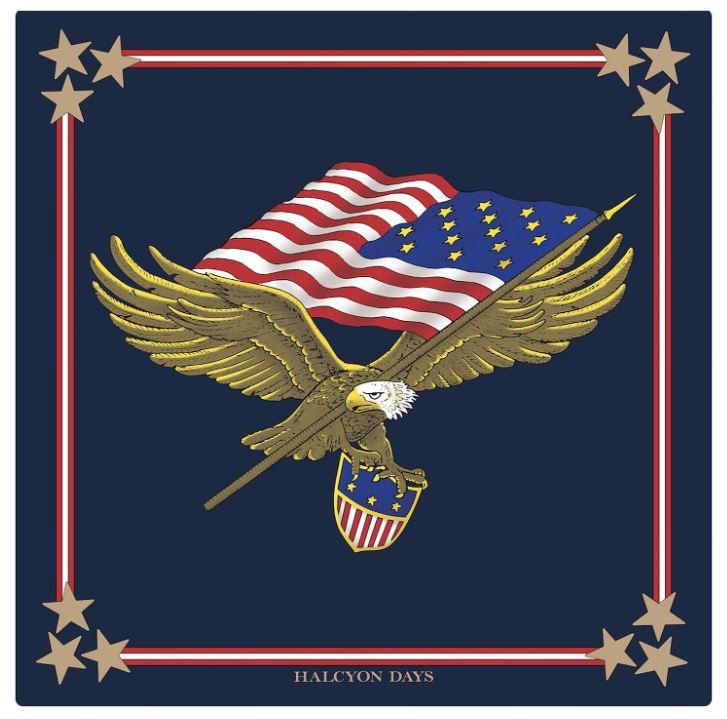 Halcyon Days Patriotic | American Flag and Eagle Silk Scarf | Star Spangled Banner | 36 by 36 Inches