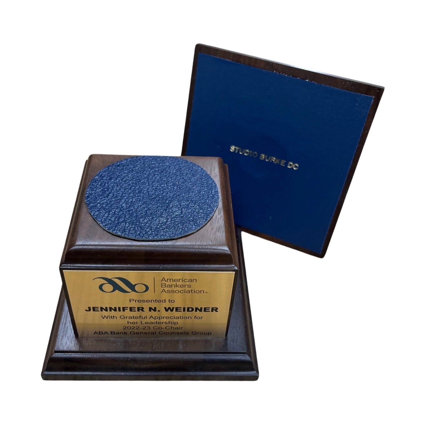 American Bankers Assoc. 2024 | Crystal Capitol Dome on Natural Walnut with Photo Etched Text and Logo on Brass Plate