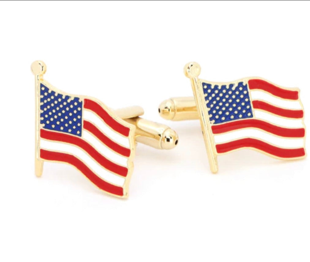 USA Flag Lapel Pin | Waving American Flag Lapel Pin and Cufflinks | Gold Plate and Silver Plate