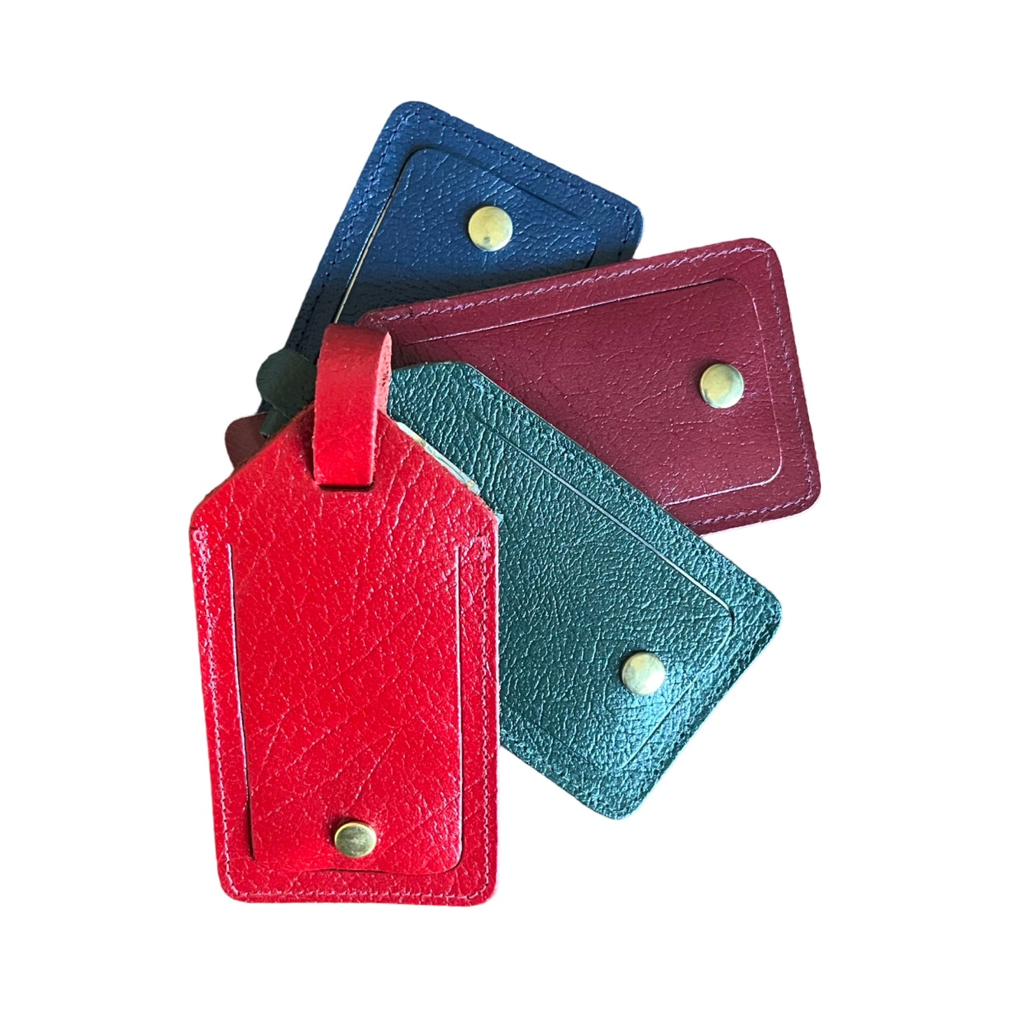 Leather Luggage Tag | Buffalo Embossed and Smooth Calf Luggage Tag | Made in England | Red, Green, Blue Leather | Charing Cross