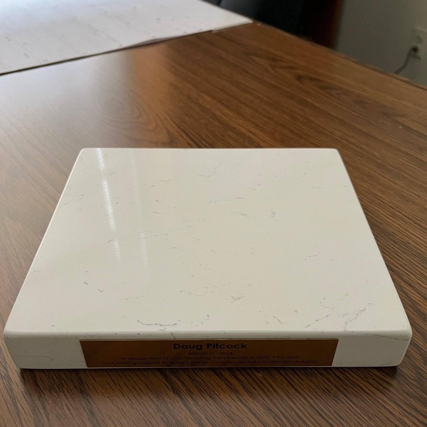 Capitol Building Sculpture Award | AGC PAC | Marble Base Only | White Cararra Marble | 7 by 8 by 1.25 inches