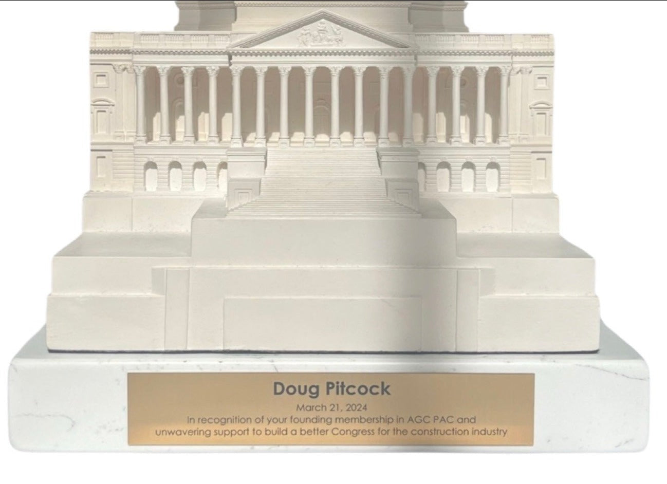Capitol Building Sculpture Award | AGC PAC | Marble Base Only | White Cararra Marble | 7 by 8 by 1.25 inches